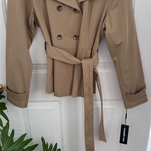 Karl Lagerfeld Paris Double-Breasted Peplum Trench Jacket - Size Large - Picture 6 of 15